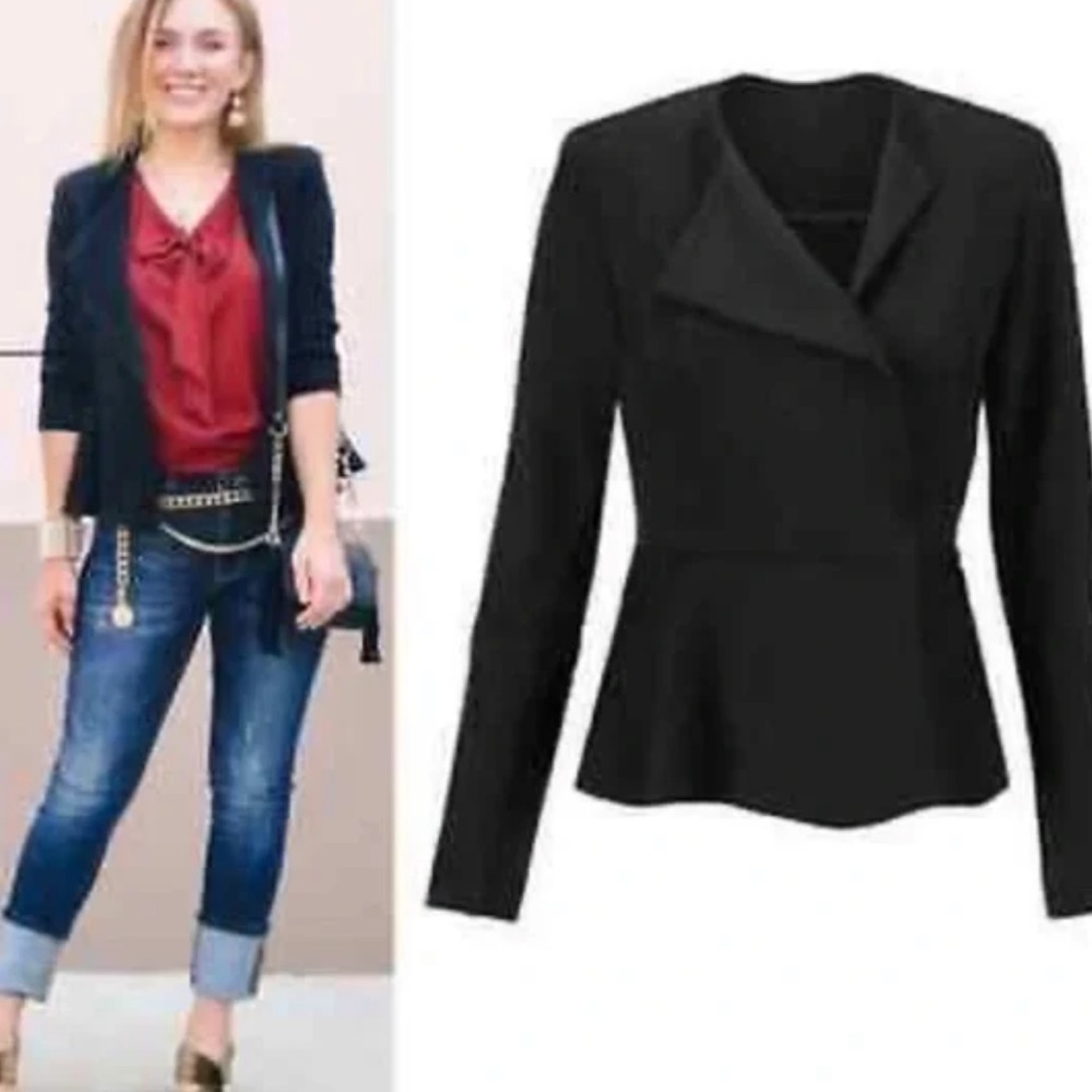 Cabi Agency #3549 Peplum Blazer Jacket Black 80's Style Sz 8